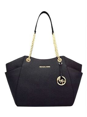 Michael Kors Jet Set East West Tote Bag - Black Saffiano Leather - Gold Hardware